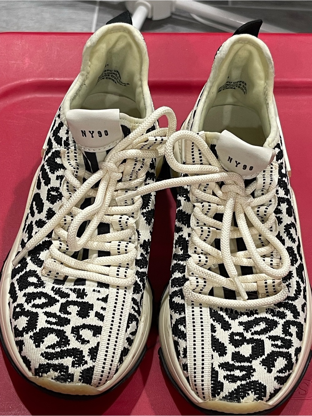 Maxima Black & White Leopard Knit Lace-Up Sneakers